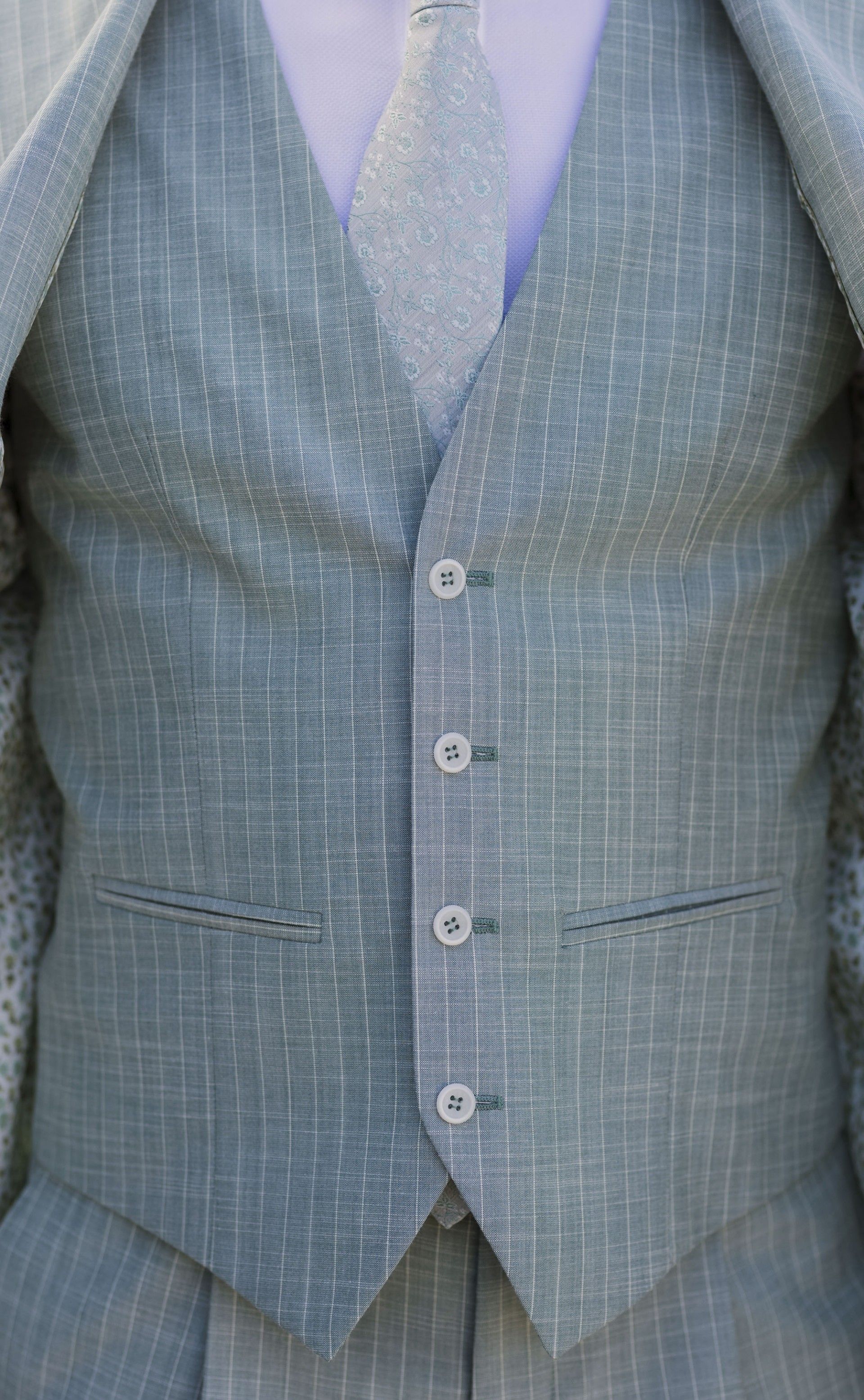 Light Green Wool and Cotton Groom Suit with Stripe 84.26.890B