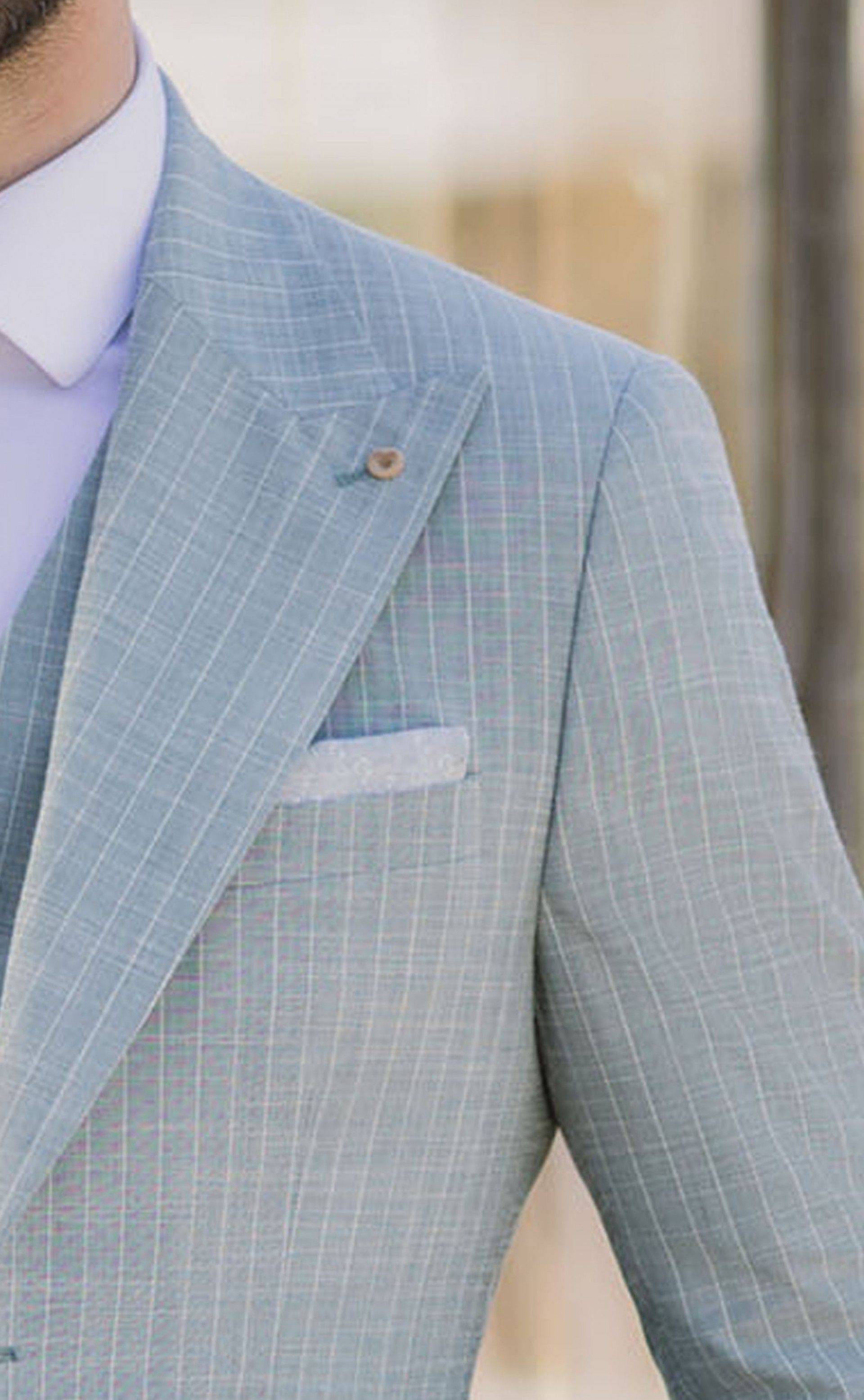 Light Green Wool and Cotton Groom Suit with Stripe 84.26.890B