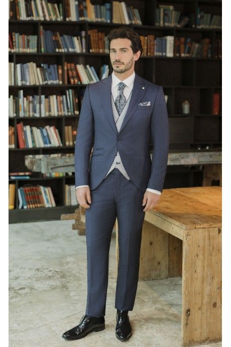 Greyish Blue Wool Groom Suit with Micro Pattern ? Zignone Fabric 105.26.321