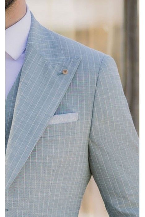 Hellgrner Brutigamanzug aus Wolle und Baumwolle mit Streifen 84.26.890B