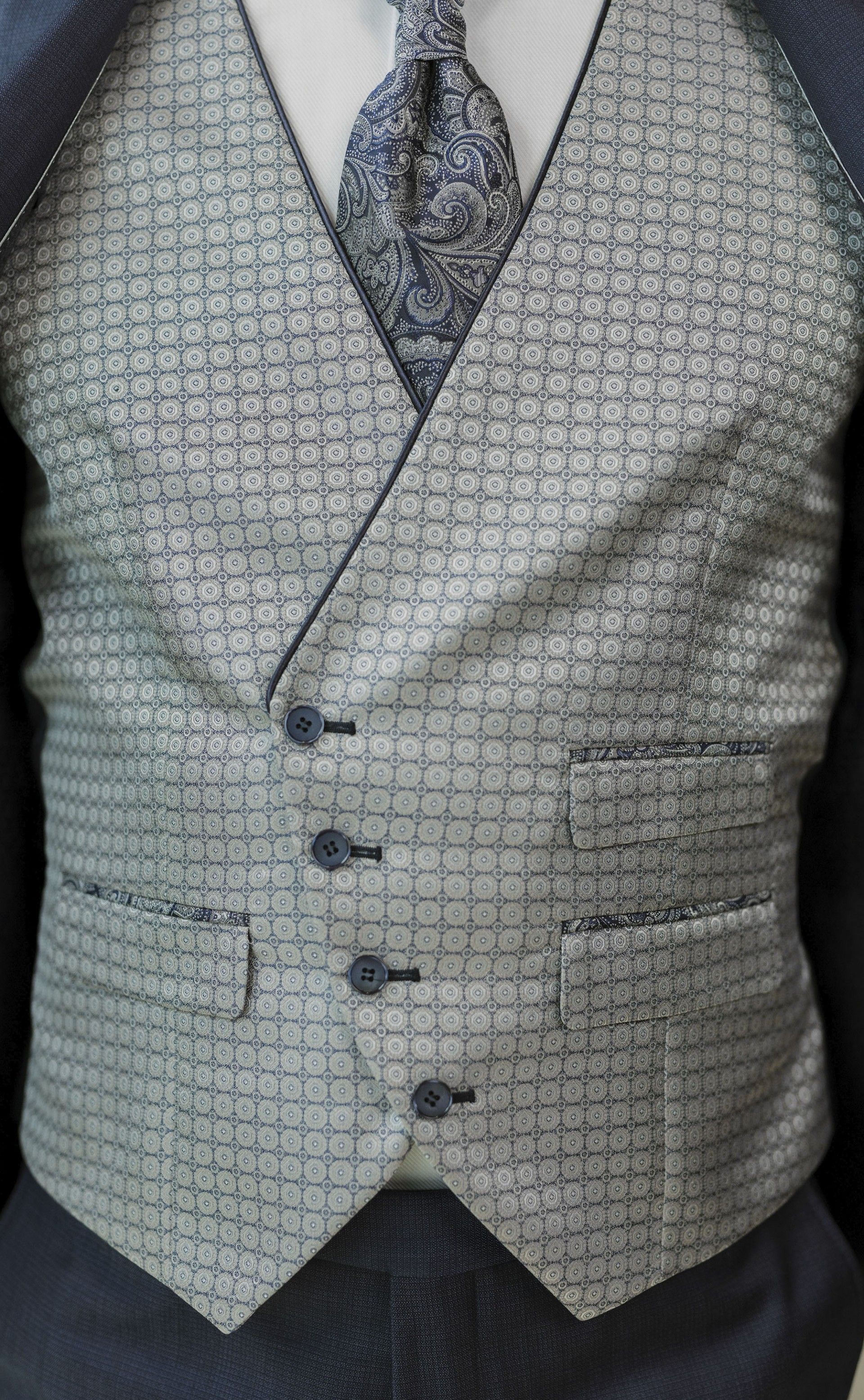 Traje de novio azul grisáceo de lana con microdibujo ? Tejido Zignone 105.26.321