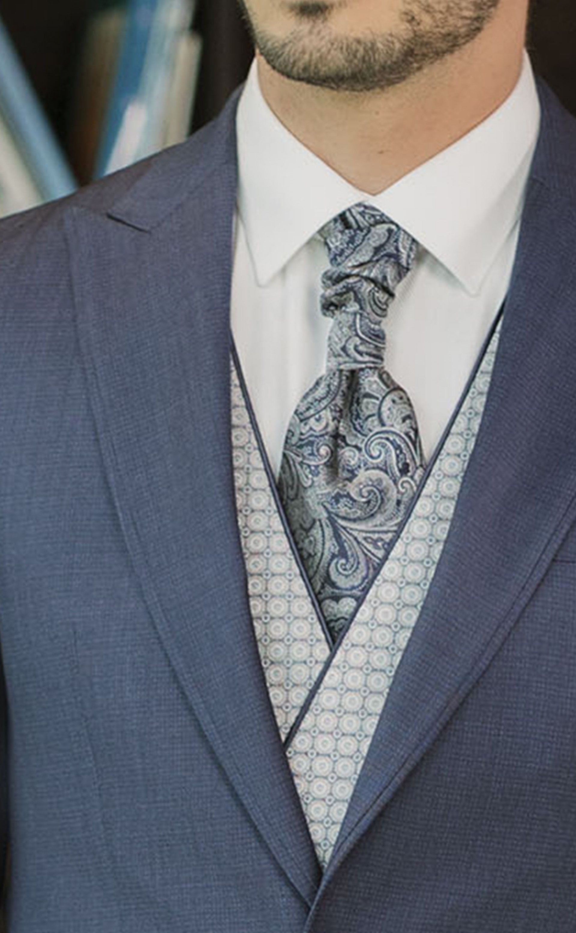 Traje de novio azul grisáceo de lana con microdibujo ? Tejido Zignone 105.26.321