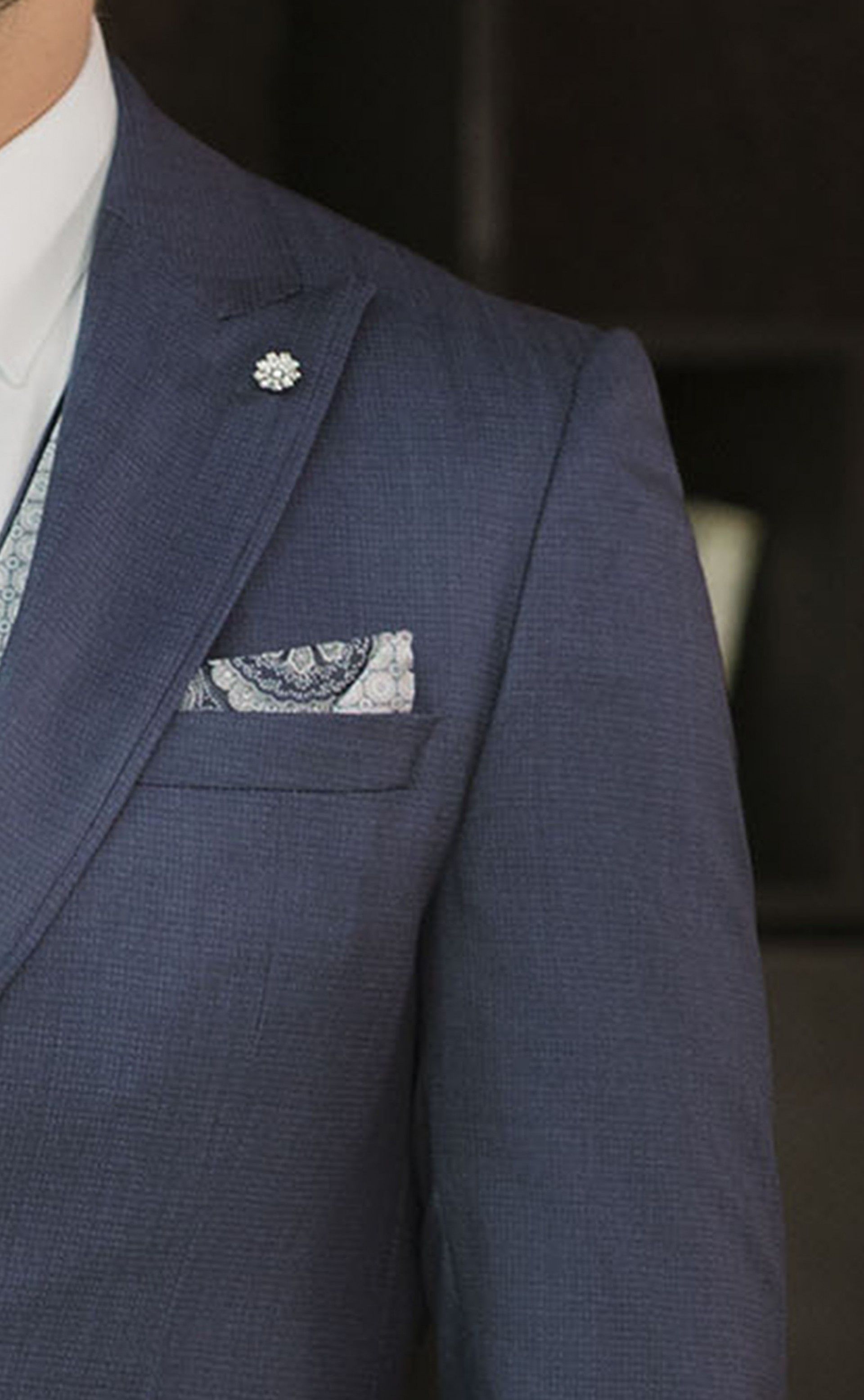 Traje de novio azul grisáceo de lana con microdibujo ? Tejido Zignone 105.26.321