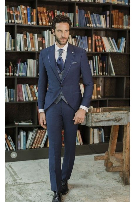 Blue Wool Groom Suit with Micro Pattern ? Zignone Fabric 108.26.311
