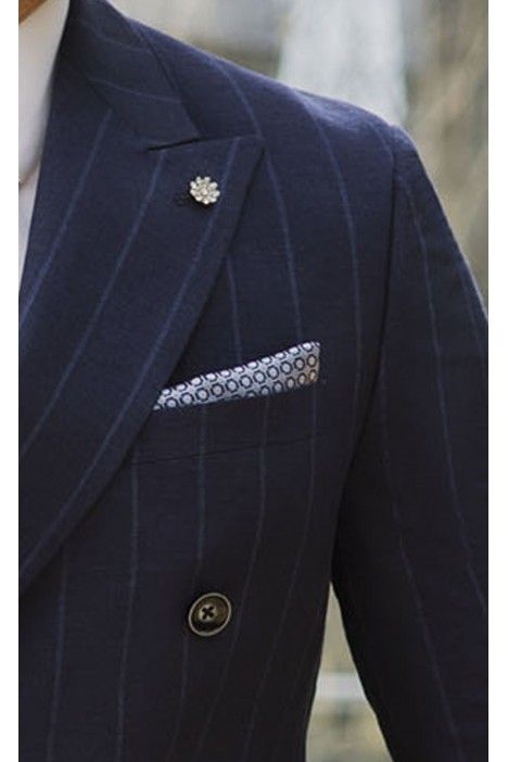 Groom Suit in Wool and Linen Blue Stripe ? Anglico Fabric 02.26.310A